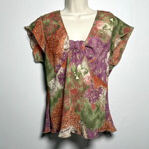 Allison Taylor Womens Blouse L Purple Paisley 90s Whimsigoth Babydoll Gilmore